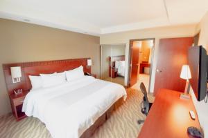 a hotel room with a large bed and a mirror at Canad Inns Destination Centre Garden City in Winnipeg