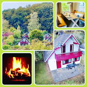a collage of pictures of a house and a fire at Haus Elise in Kirchheim