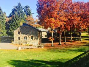 Vintage Farmhouse with Garden Roofed Terrace BBQ في Gouvy: بيت حجري قديم وسط ميدان