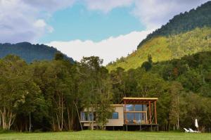 a small house in the middle of a field at Cabañas Almalik in Ralún +41 photos
