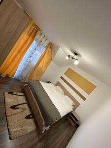 a small bedroom with a bed and a window at Vila Sorina in Borşa