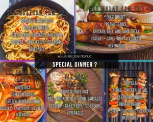a collage of four different photos of a menu at courtyard@TC in Kuantan