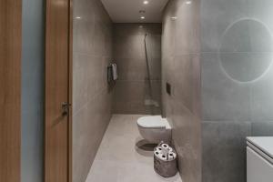a bathroom with a toilet and a shower at ÖÖ Street Premium Apartment with Terrace in Tartu