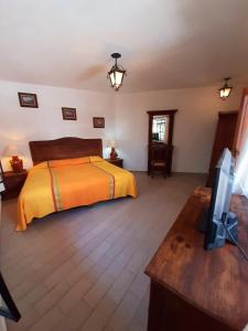 1 dormitorio con 1 cama y TV de pantalla plana en Hotel Posada San Javier, en Taxco de Alarcón