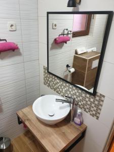 La salle de bains est pourvue d'un lavabo et d'un miroir. dans l'établissement Vila Ema-kuća za odmor, à Ludbreg