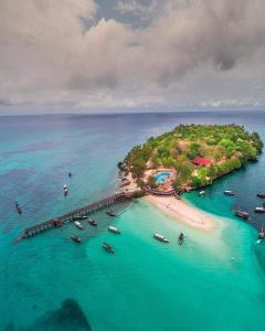 una isla en el océano con barcos en el agua en Stonetown View Inn, en Zanzíbar