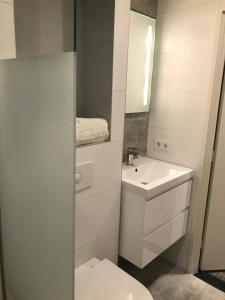 a white bathroom with a toilet and a sink at Boutique Hotel en B&B De Zwammenberg in De Moer +35 photos