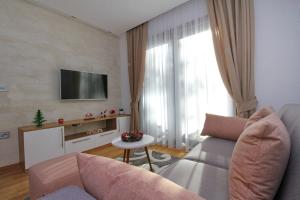 a living room with a couch and a television at Time Out Lux apartmani in Zlatibor
