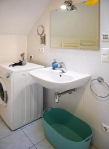 La salle de bains est pourvue d'un lavabo et d'un lave-linge. dans l'établissement Modern Suite City Center, à Vienne