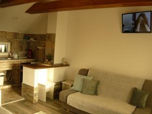 sala de estar con sofá y cocina en CASA DE OASPETI LIVIU, en Praid