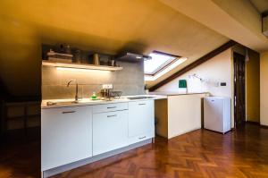 ボローニャにあるS.Orsola Apartmentsの屋根裏のキッチン(シンク、冷蔵庫付)