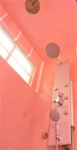 een badkamer met roze muren en een roze plafond bij Cuarto entrada independiente privado solo para ti narvarte roma valle cerca Hospitales Centro Médico SXXI y Macgregor Regional IMSS 1 Parque Delta Narvarte WTC in Mexico-Stad