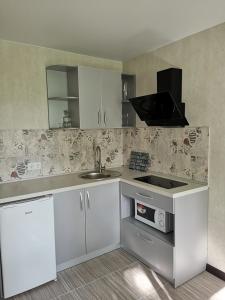 uma cozinha com armários brancos e um lavatório em НОВАЯ КВАРТИРА на пр. Соборном возле ЗНУ em Zaporozhye