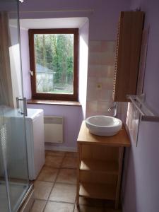 a small bathroom with a sink and a window at Gîte La Maison du Meunier in Montredon-Labessonnié
