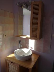y baño con lavabo y espejo. en Gîte La Maison du Meunier, en Montredon-Labessonnié