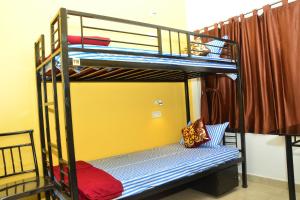 een slaapkamer met 2 stapelbedden met een blauw matras bij Tranquil AC Budget Room( Single, Family & Group) in Bhubaneshwar