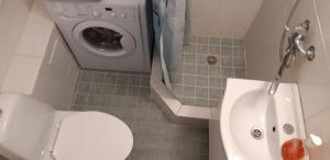 a small bathroom with a toilet and a sink at Hansa Apartment in Tallinn