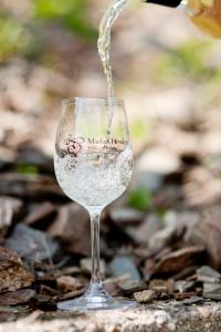 ein Weinglas, in das Wasser strömt in der Unterkunft Wein- und Sektgut Markus Hensler in Briedel