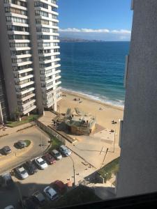 a view of a beach and the ocean from a building at Muelle Vergara view in Viña del Mar