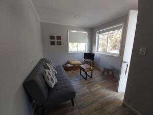a living room with a couch and a table at Cabañas RUSTICOPAPUDO in Papudo