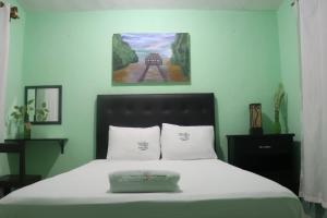 - une chambre avec un lit et une peinture murale dans l'établissement Hospedaje Wotoch Aayin, à Venecia