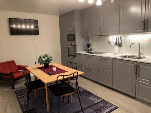 Kuchyňa alebo kuchynka v ubytovaní Stryn Crystal Apartments B, Waterfront Apartment