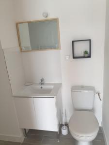 een witte badkamer met een toilet en een wastafel bij Studio n°6 Henriville in Amiens