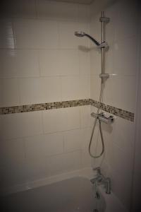 a bathroom with a bath tub with a shower at Palmers Apartment A in Bristol