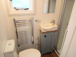 un piccolo bagno con un water e un lavandino di Yew Tree View Luxury Shepherd's Hut a Sturminster Newton