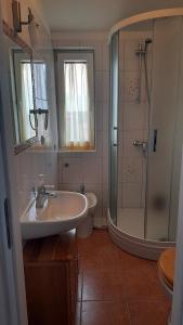 W łazience znajduje się umywalka i prysznic. w obiekcie Apartments Grbin w mieście Ližnjan