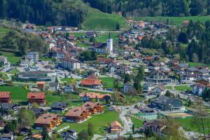 an aerial view of a small town in the mountains at Charmant et lumineux appartement Duplex à Charmey in Charmey