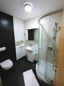 亞霍里納的住宿－Apartment U 154 - Aparthotel Vučko，带淋浴、卫生间和盥洗盆的浴室