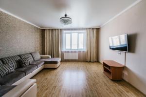 チタにあるDekabrist Apartment at Krasnoarmeyskaya 14のリビングルーム(ソファ、薄型テレビ付)
