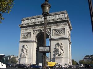a street light in front of the eiffel tower at Montfleuri in Paris