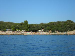 a large body of water with people on a beach at Apartment and Studio Jelušić in Pinezici