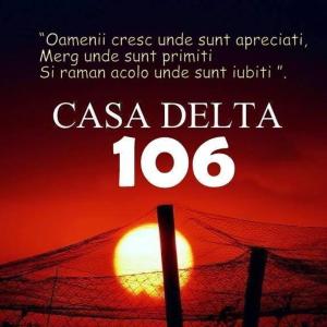 un póster para una película con una puesta de sol roja en Casa Delta 106, en Sfântu Gheorghe