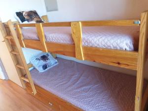 מיטה או מיטות קומותיים בחדר ב-Charmant Studio cabine vue sur pistes