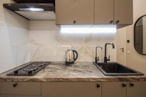 a kitchen with a sink and a counter top at Apartments on Antonovycha in Kyiv