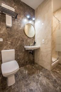 a bathroom with a toilet and a sink and a mirror at Apartments on Antonovycha in Kyiv