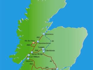 a map of ireland with cities and highways at Binnilidh Mhor B&B in Glenmoriston