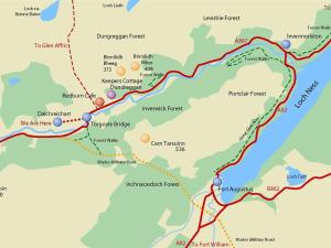 a map of the proposed route of the bruce trail at Binnilidh Mhor B&B in Glenmoriston