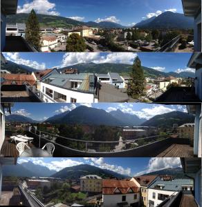 eine Collage mit Fotos von einer Stadt und Bergen in der Unterkunft FeWo Creativ-Center Lienz in Lienz