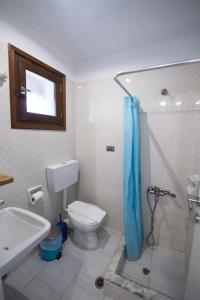 a bathroom with a toilet and a shower at Villa Spyridoula studios on the Beach in Sidari