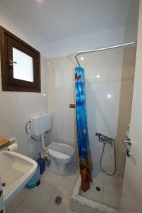 a bathroom with a shower with a toilet and a sink at Villa Spyridoula studios on the Beach in Sidari