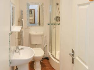 ein Badezimmer mit Waschbecken, Toilette und Dusche in der Unterkunft Mulgrave Cottage in Saltburn-by-the-Sea