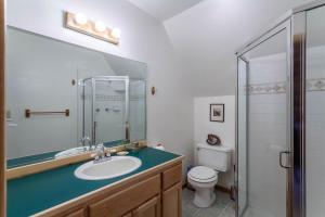 uma casa de banho com um lavatório e um WC em Mountain Retreat em Soda Springs