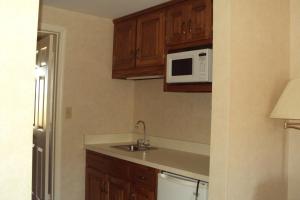 a small kitchen with a sink and a microwave at Executive Inn in Tullahoma
