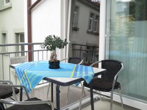 コンスタンツにあるAtelier Probst Salmannsweilergasse 22の植物のあるバルコニー(テーブル、椅子付)