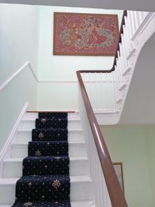 een trap met een kleed aan de muur en een tapijt op de trap bij Ventnor Bay House in Ventnor