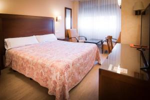 a hotel room with a large bed and a window at Abadía Burgos Camino Santiago in Burgos